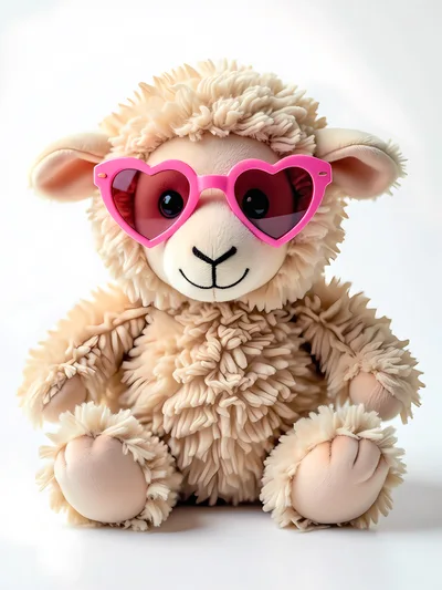Cute Fluffy Lamb Toy Wearing Pink Heart Sunglasses