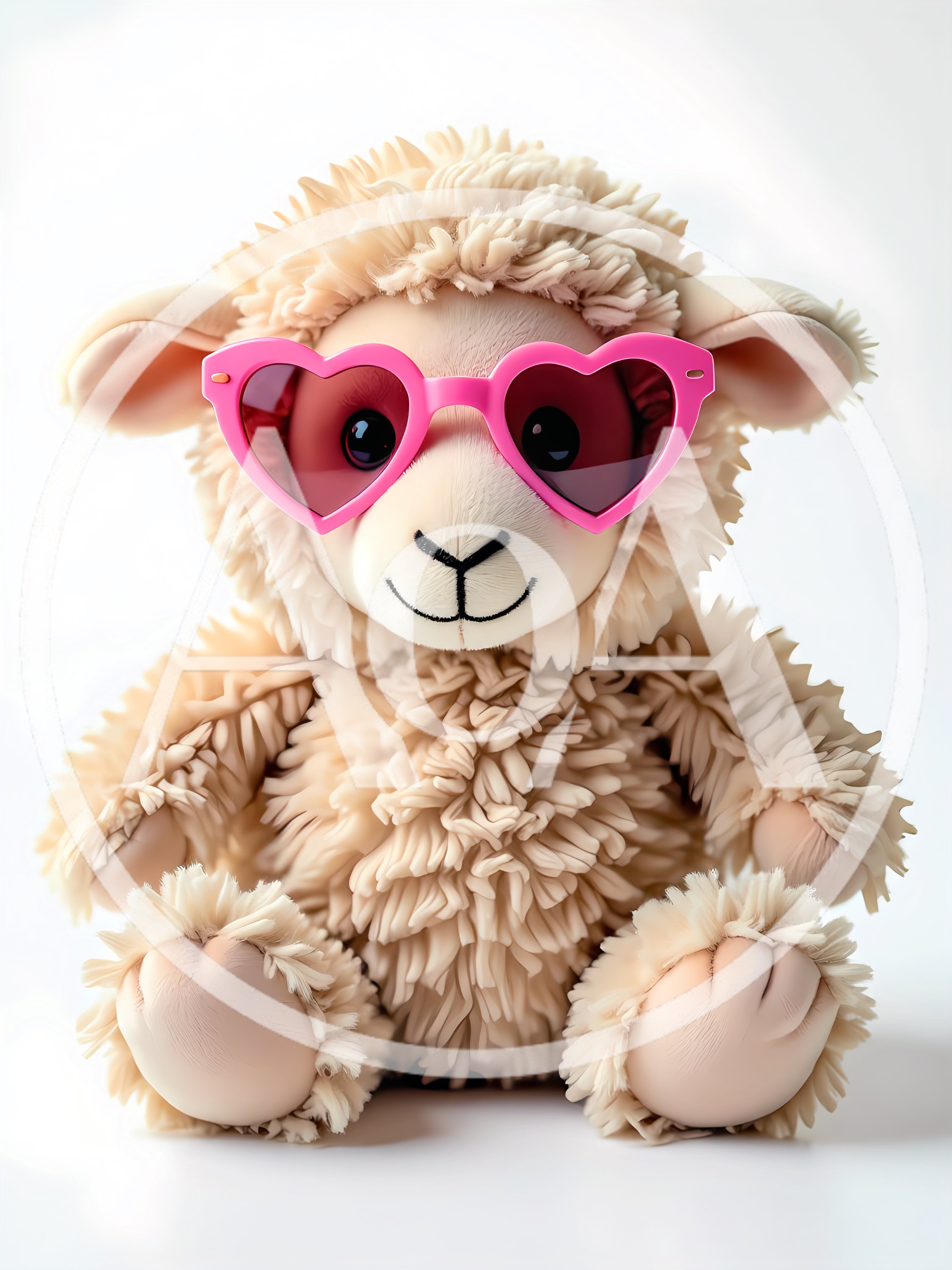 Cute Fluffy Lamb Toy Wearing Pink Heart Sunglasses