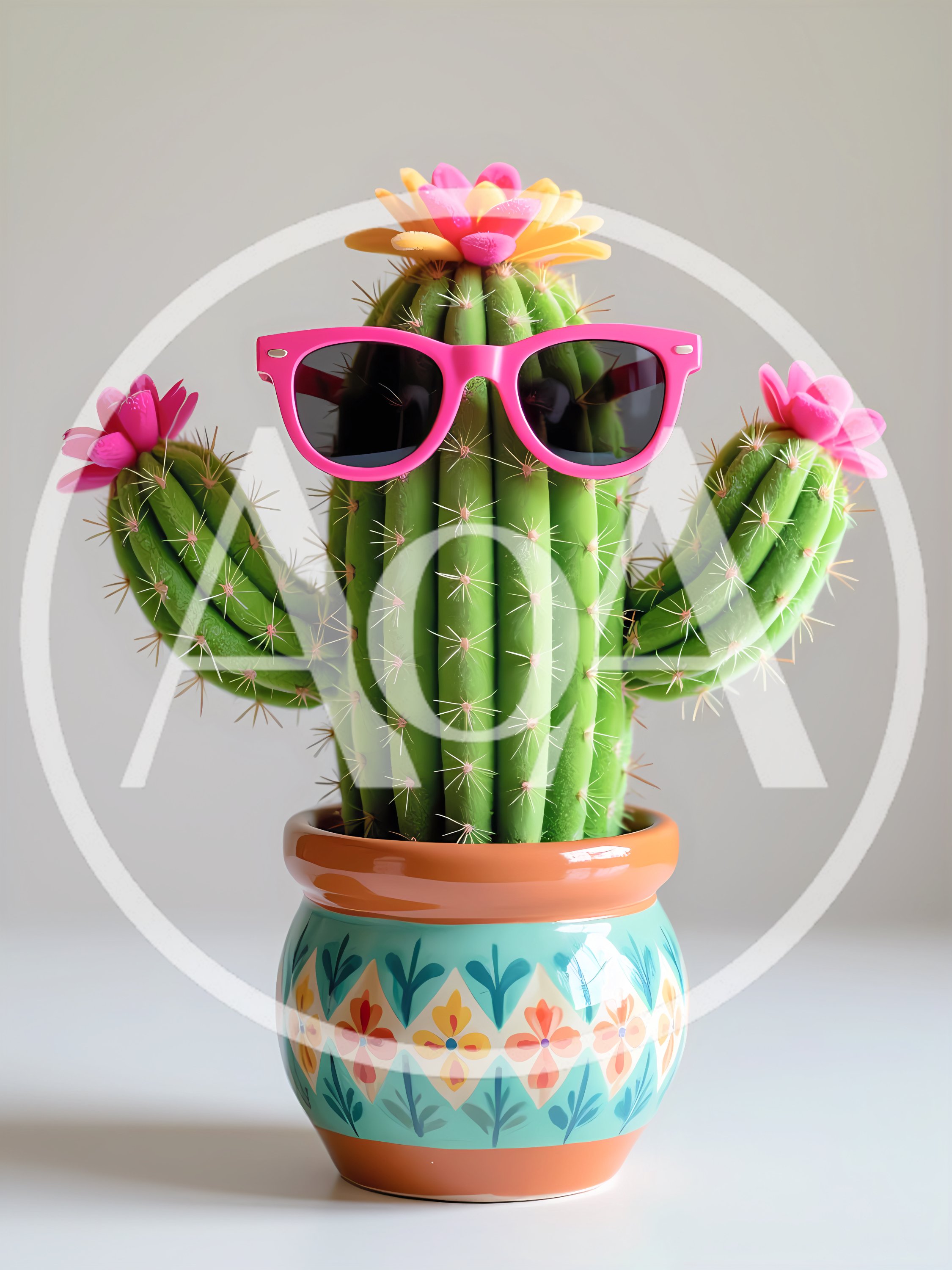 Cactus Plant Wearing Pink Sunglasses In Decorative Pot