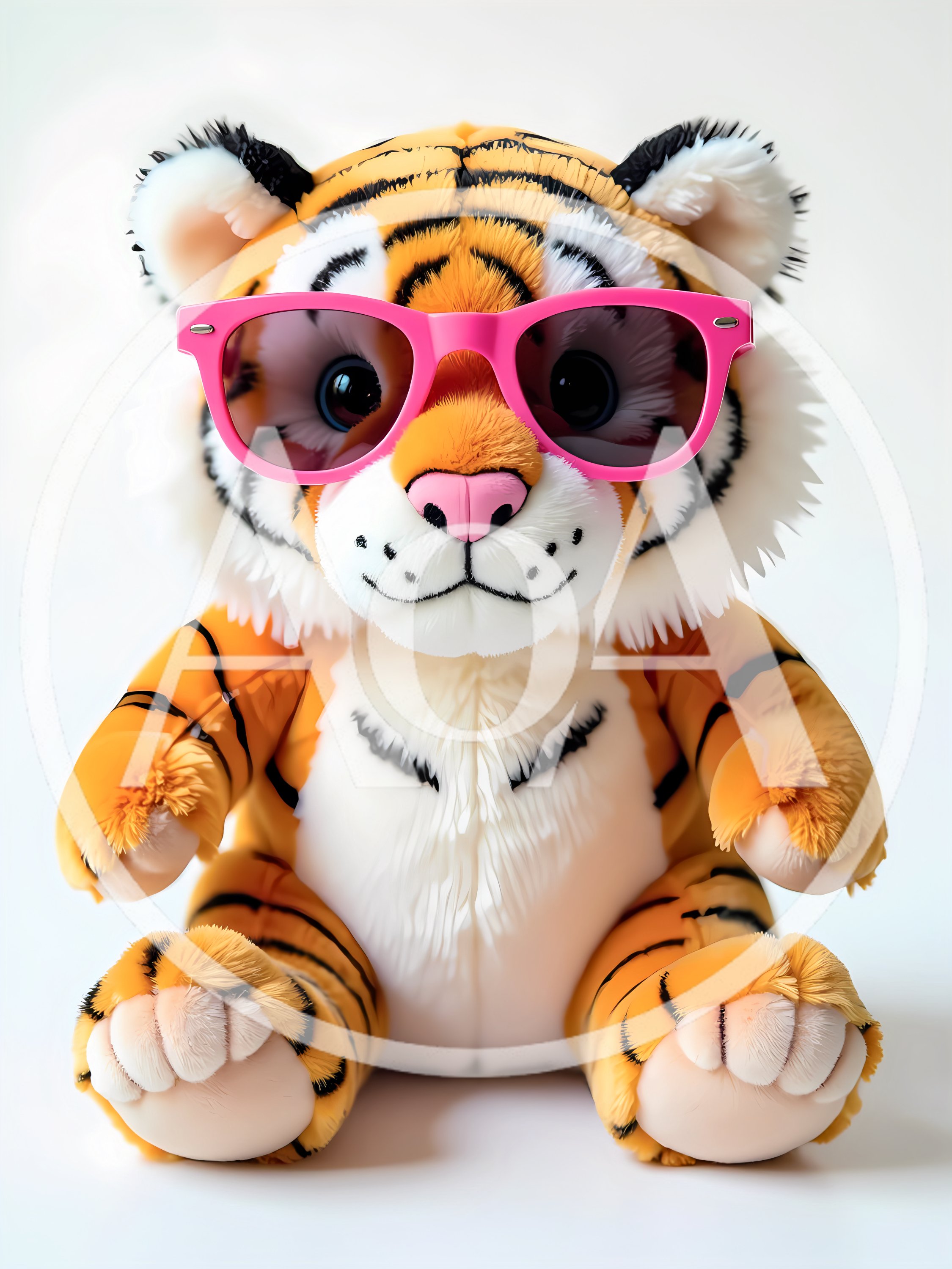 Plush Tiger Toy Wearing Pink Sunglasses