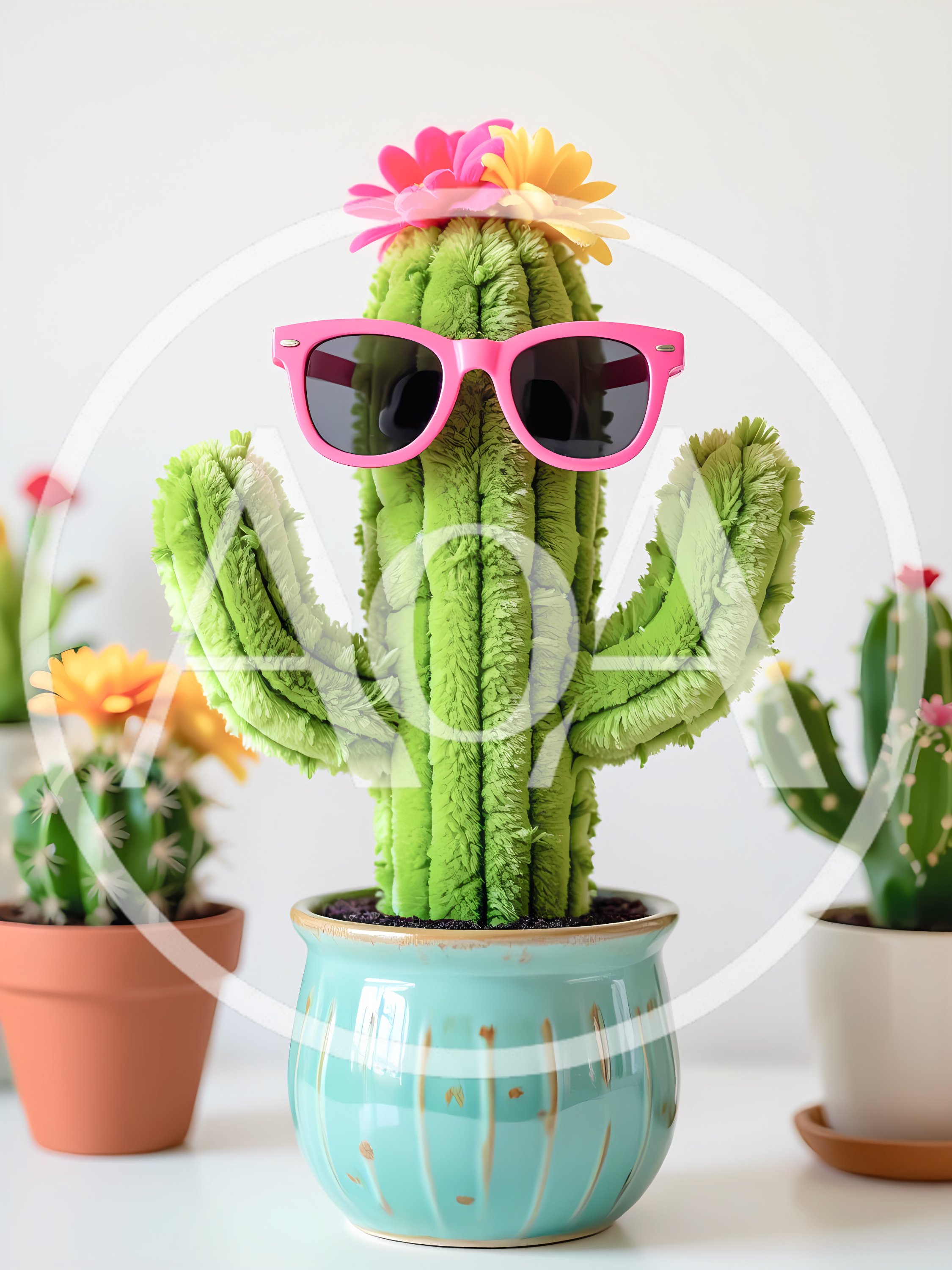 Plush Cactus Wearing Pink Sunglasses And Flowers