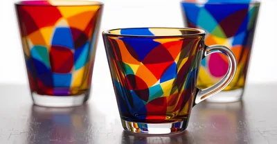Colorful Stained Glass Style Mugs on Table