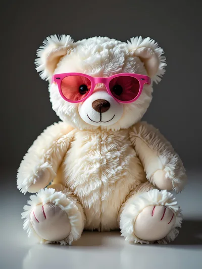 White Teddy Bear Wearing Pink Sunglasses