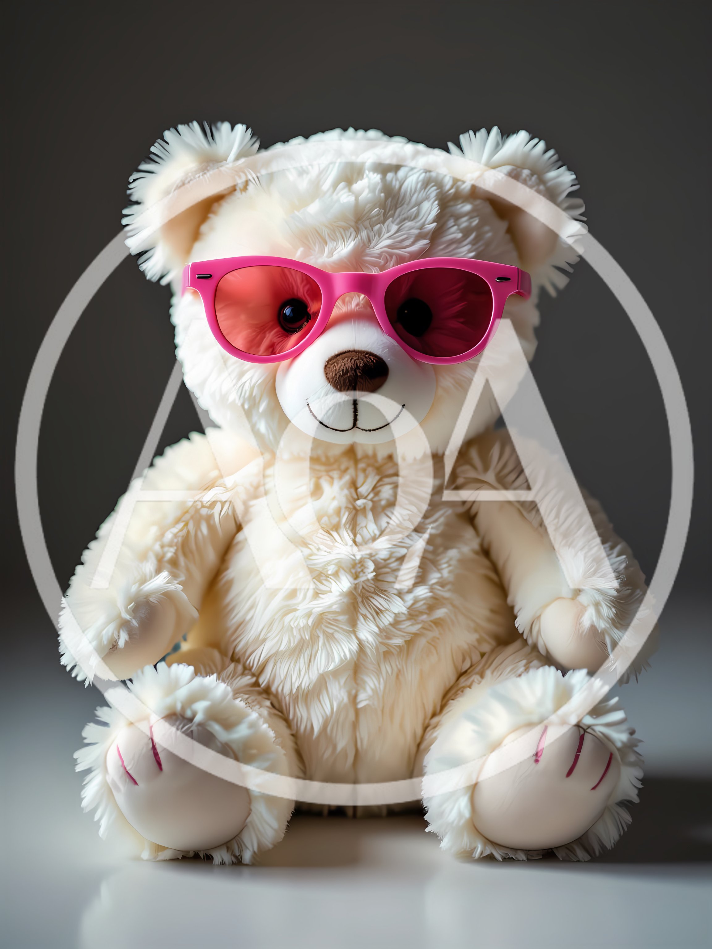 White Teddy Bear Wearing Pink Sunglasses