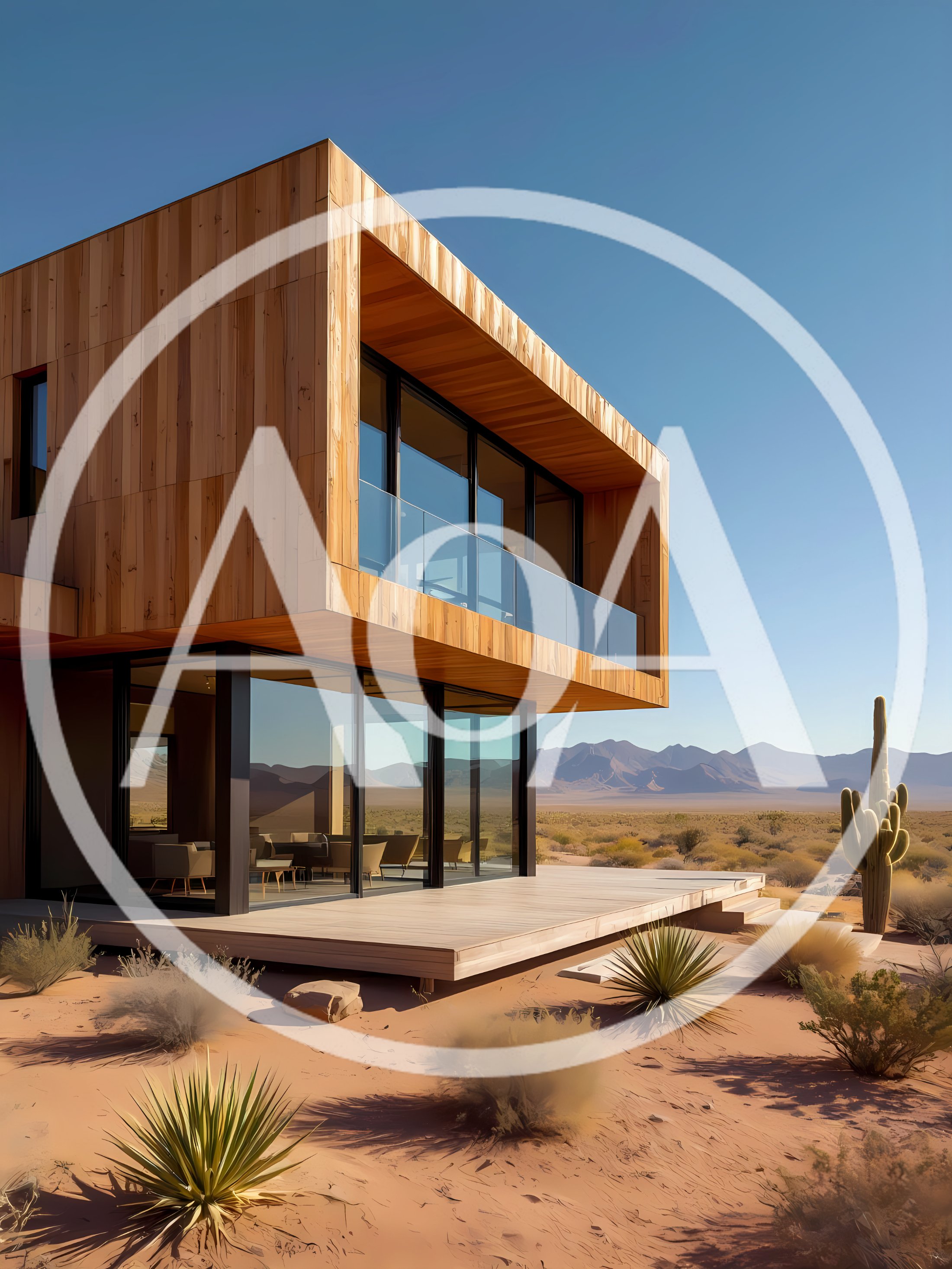 Modern Wooden Desert House With Glass Balcony