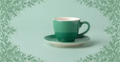 Green Ceramic Coffee Cup On Matching Saucer