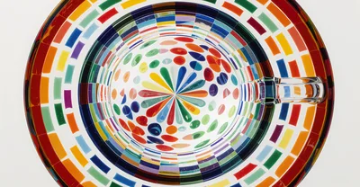 Abstract Colorful Glass Bowl With Geometric Mosaic Pattern