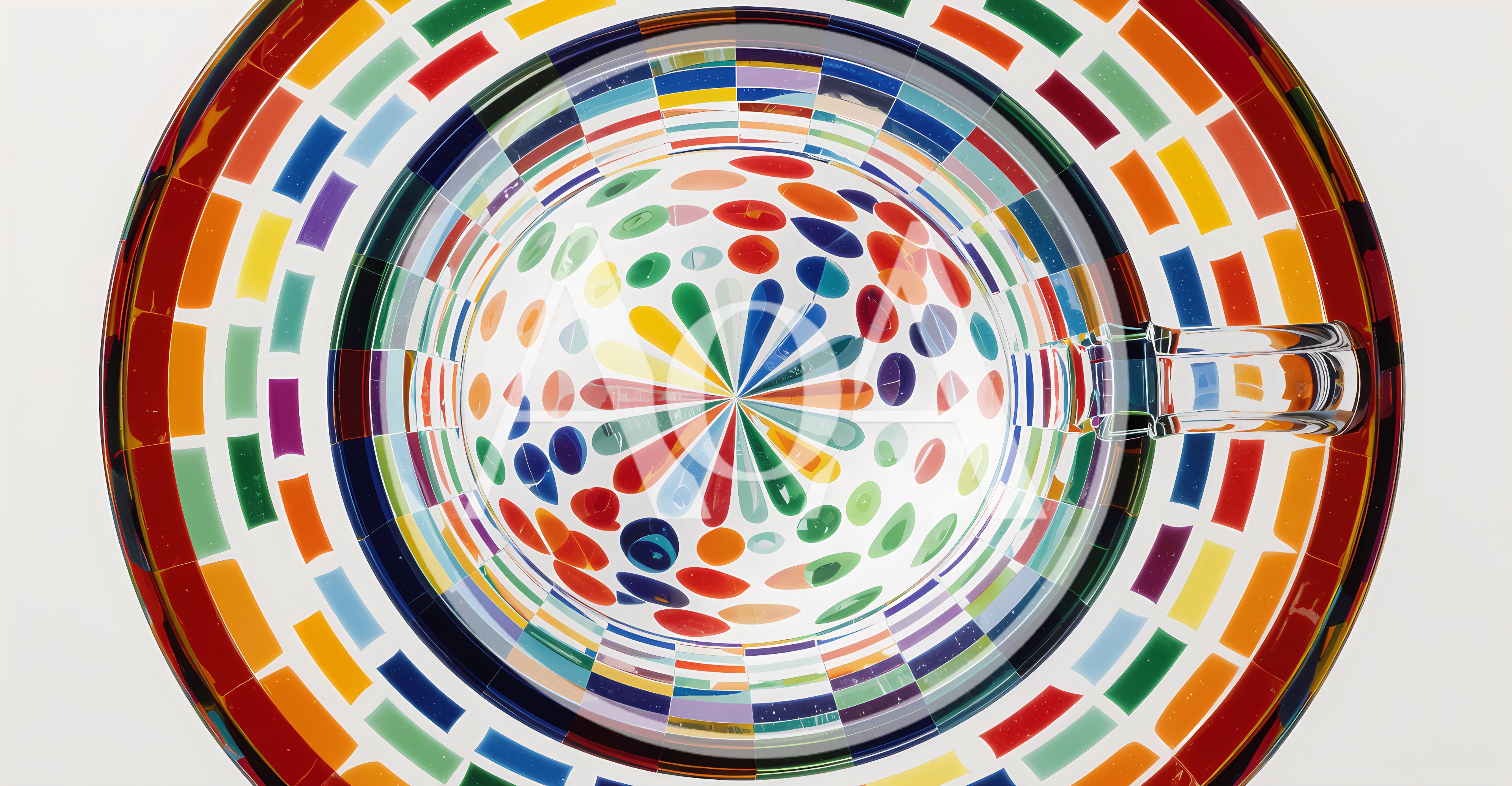 Abstract Colorful Glass Bowl With Geometric Mosaic Pattern