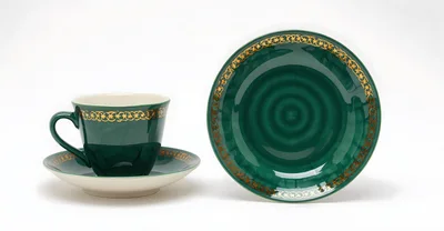 Green And Gold Tea Cup And Saucer Set