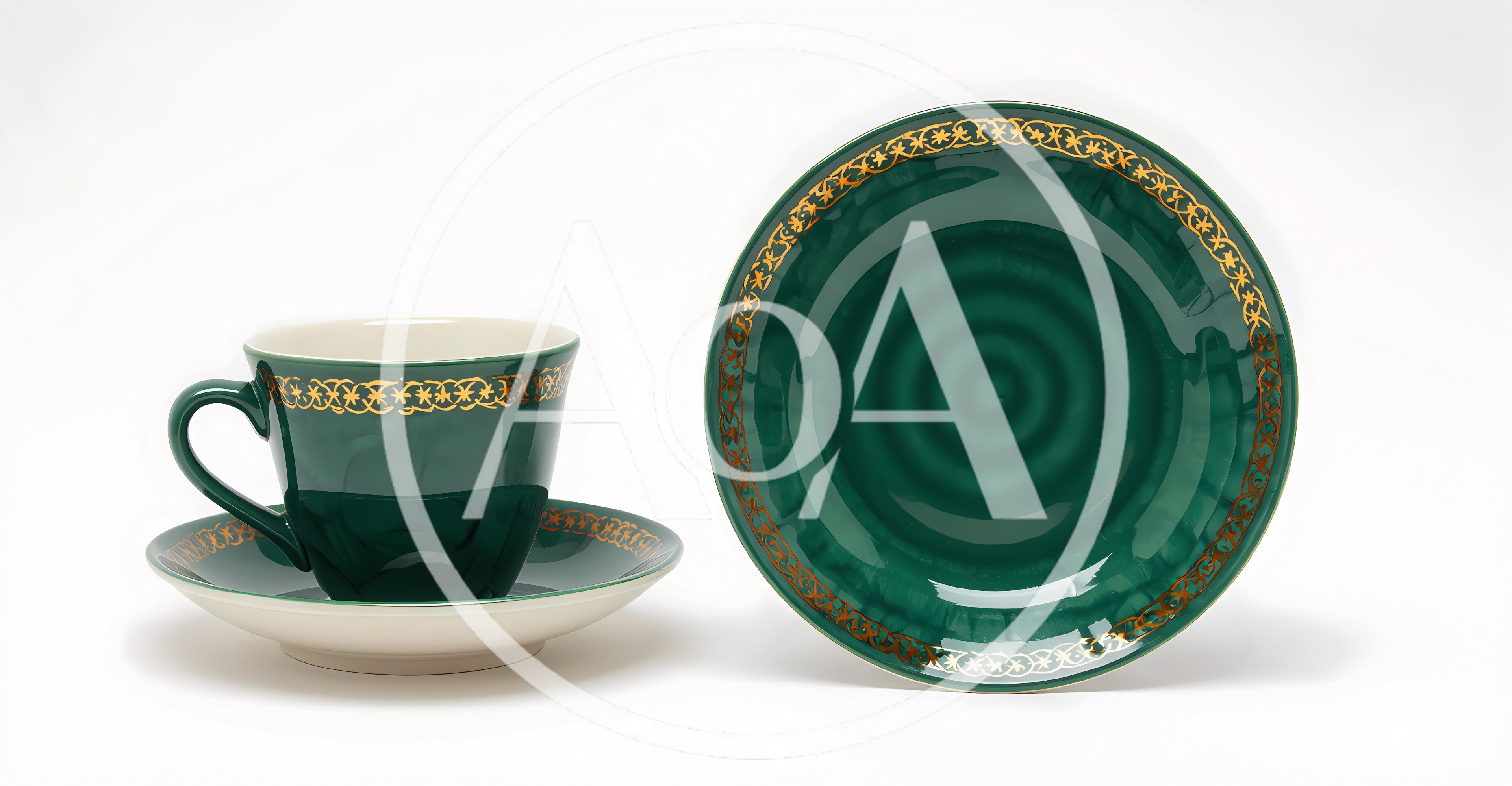 Green And Gold Tea Cup And Saucer Set