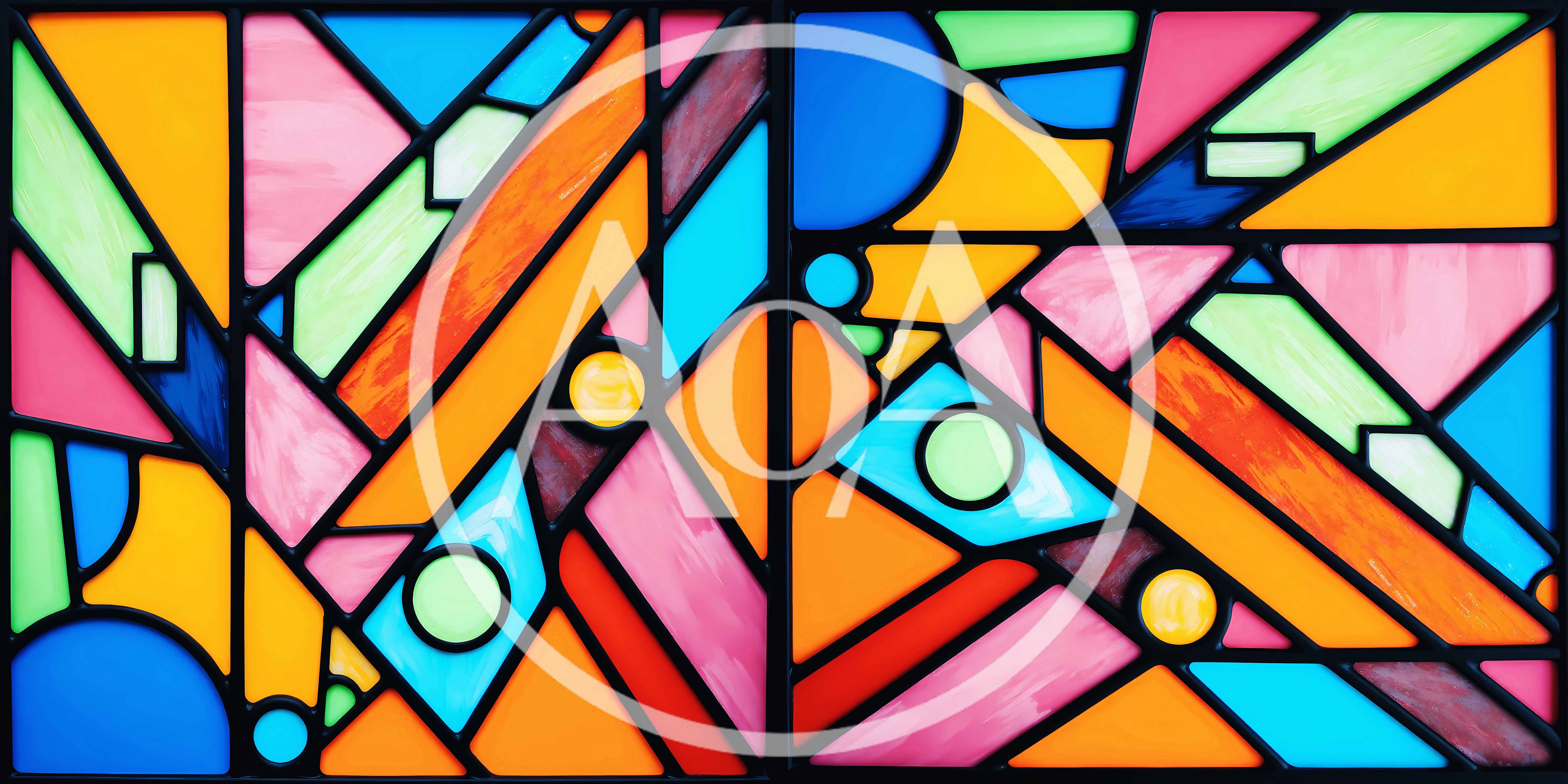 Abstract Stained Glass Window With Geometric Patterns