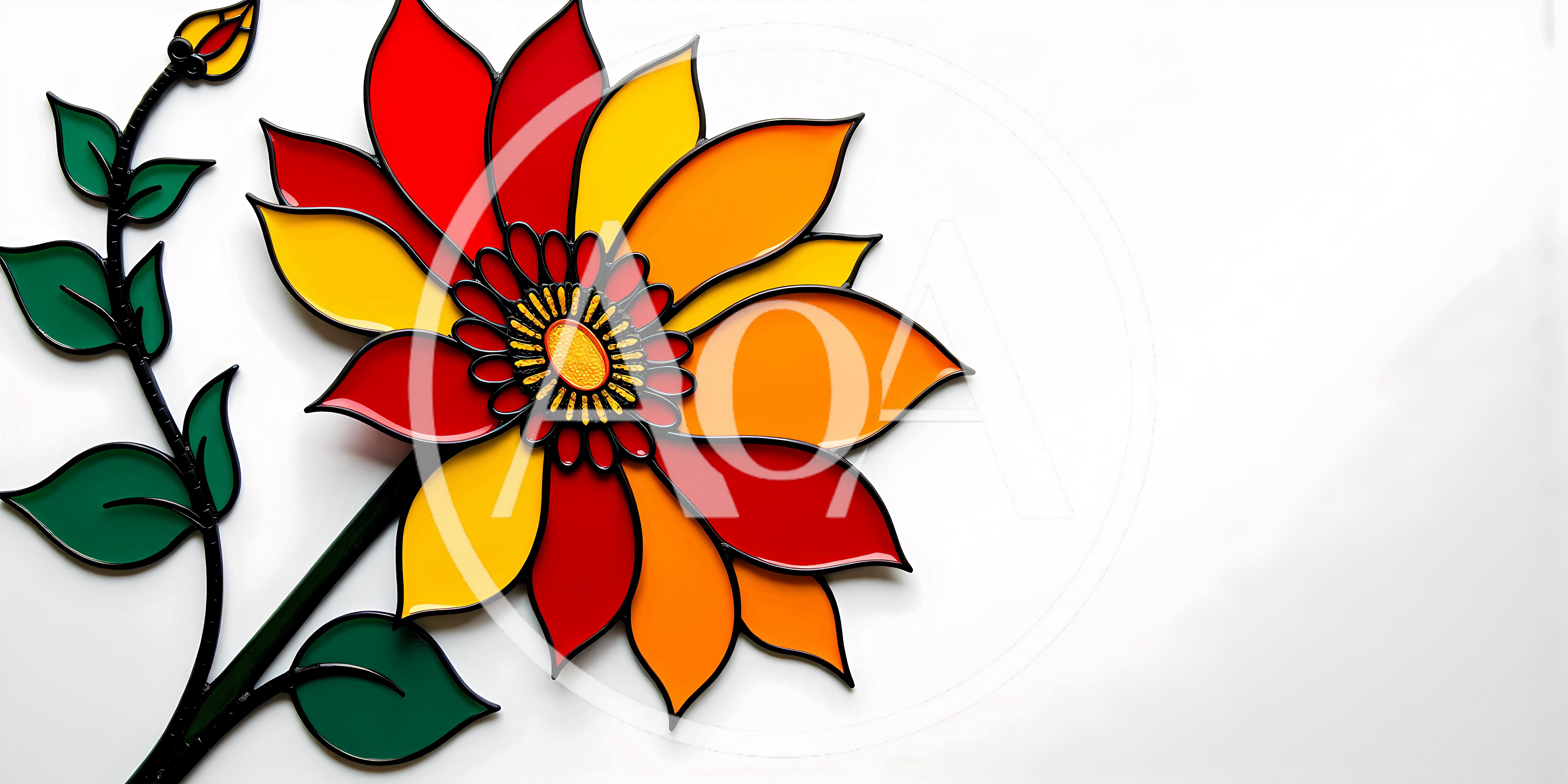 Stained Glass Style Flower Illustration On White Background