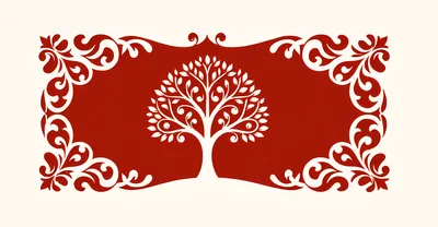 Decorative Tree Illustration With Ornate Floral Border