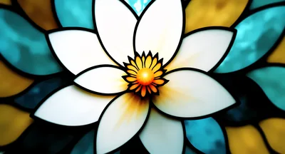Stained Glass Style White Flower Illustration
