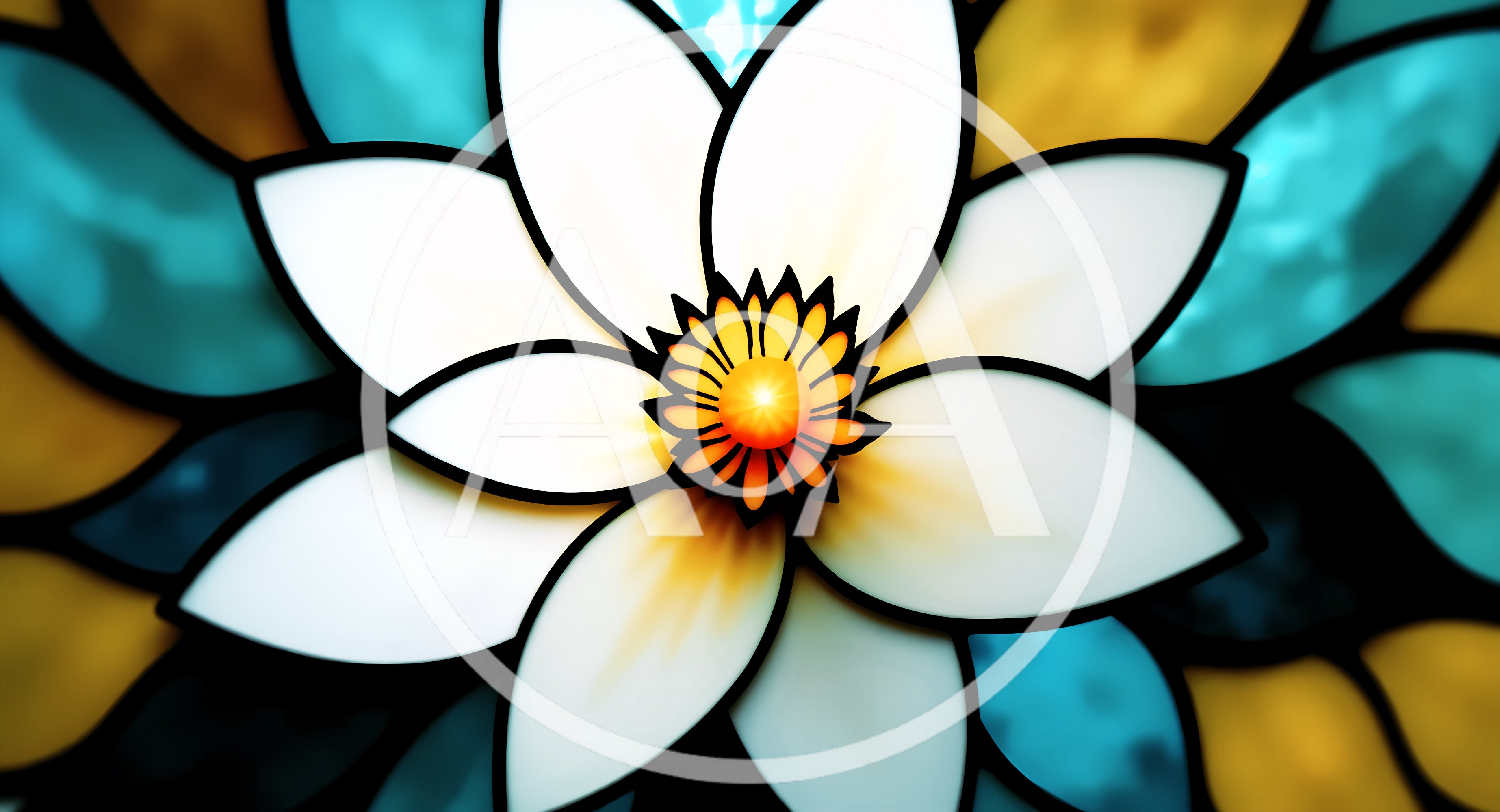 Stained Glass Style White Flower Illustration