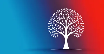 White Tree Silhouette On Blue And Red Gradient Background