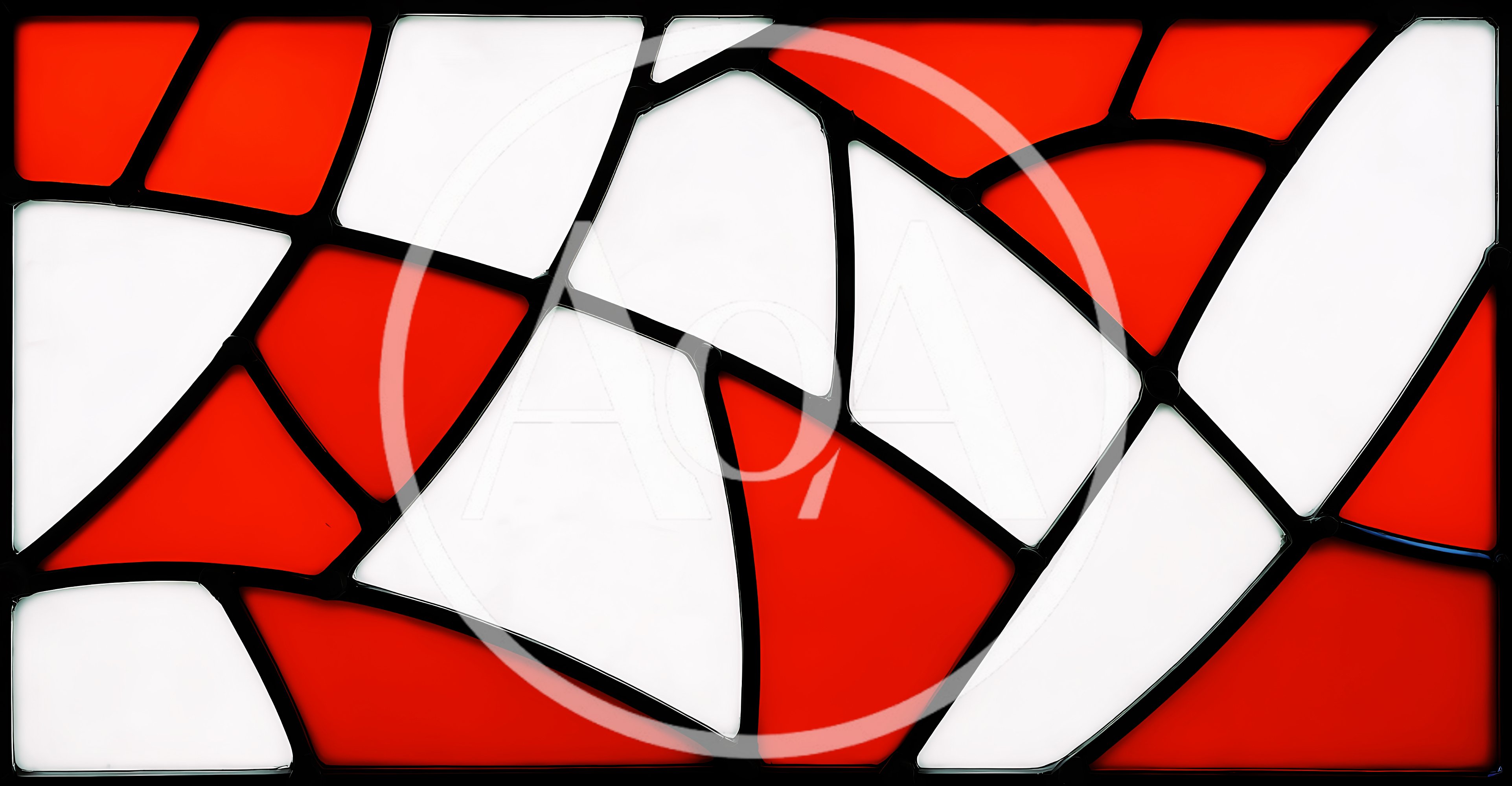 Abstract Stained Glass Pattern With Red And White Shapes