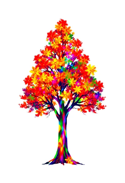 Vibrant Rainbow Colored Tree With Autumn Leaves