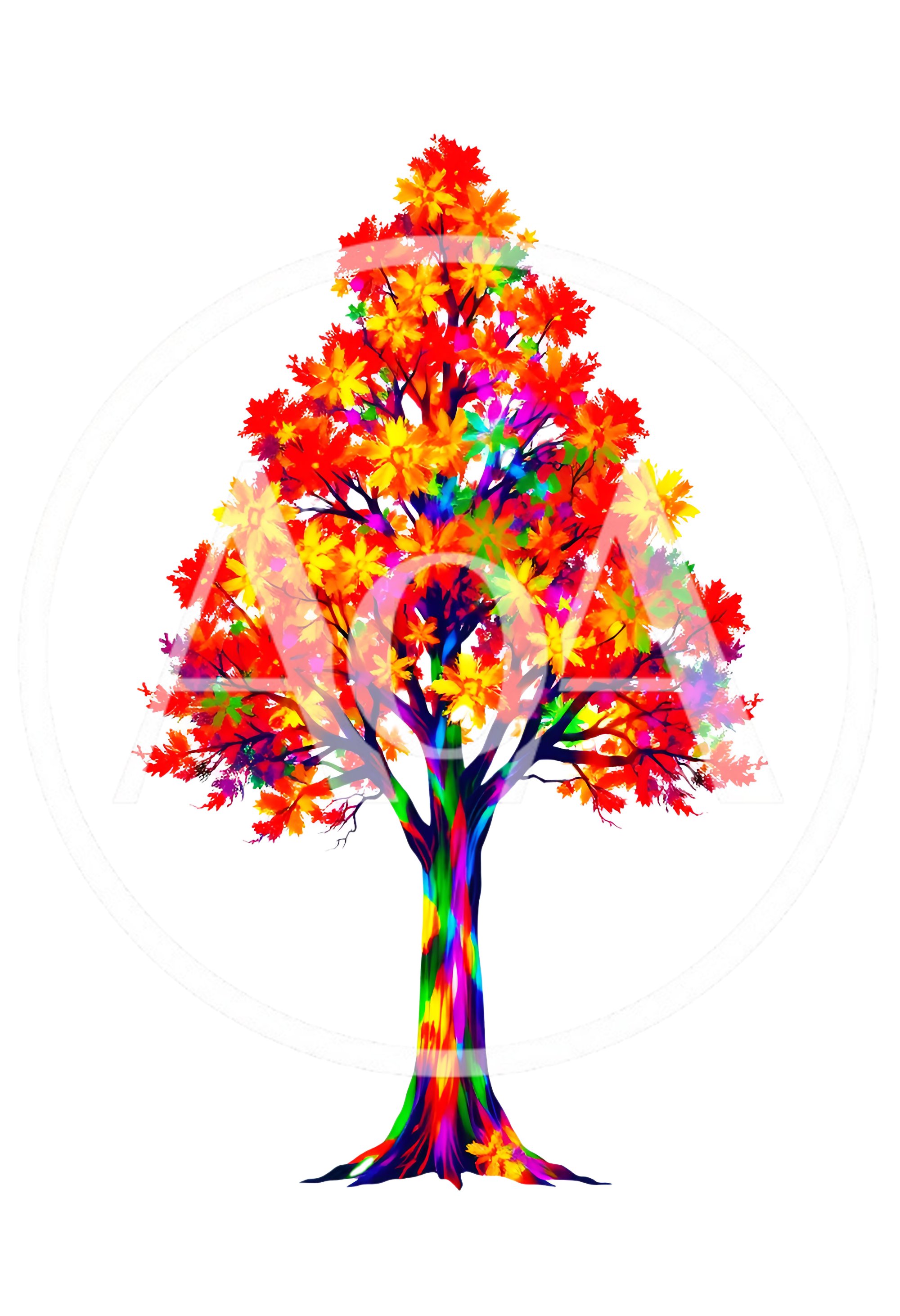 Vibrant Rainbow Colored Tree With Autumn Leaves