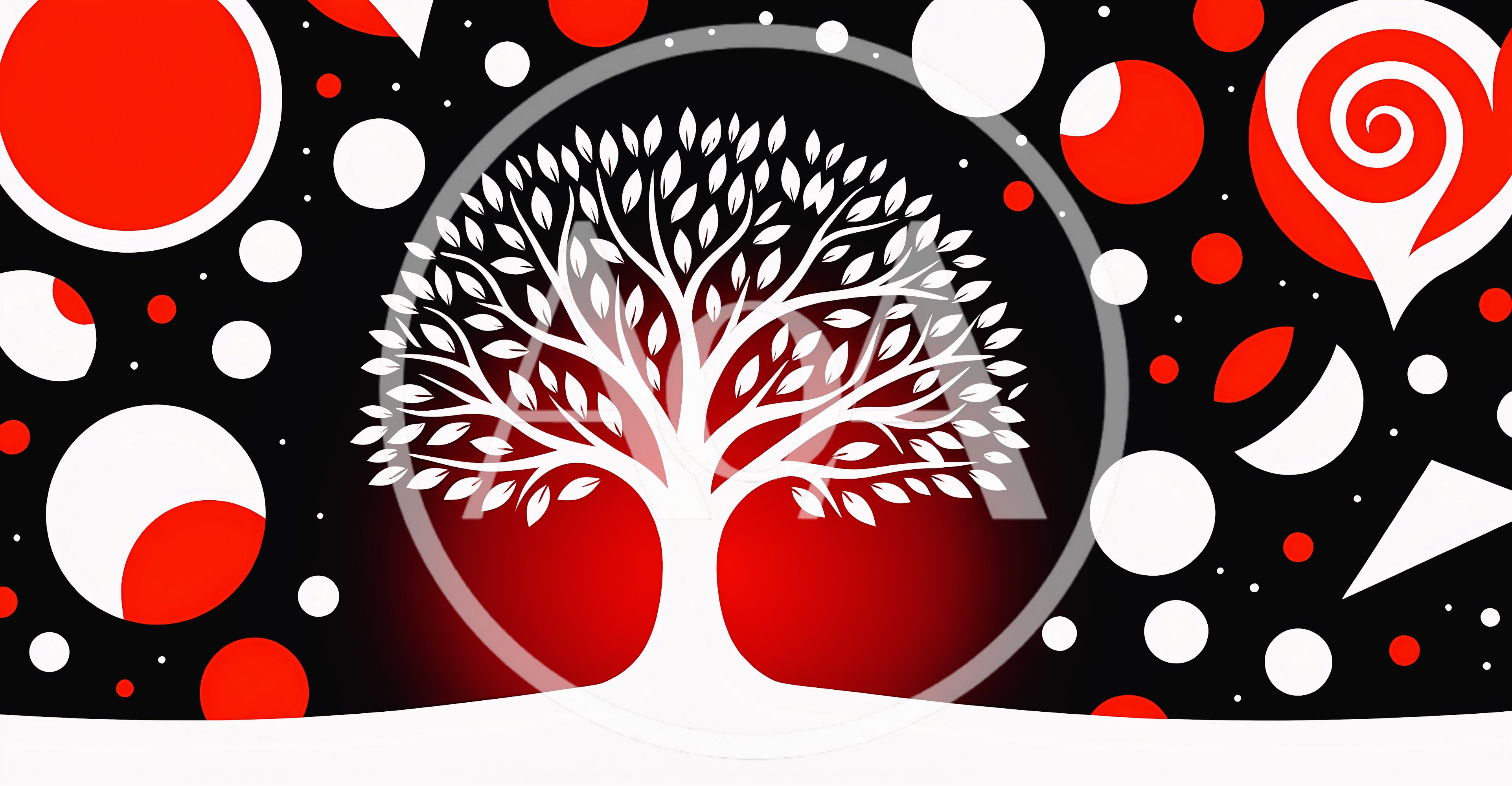 Stylized White Tree Silhouette With Abstract Red Circles