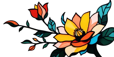 Stained Glass Style Floral Art Illustration