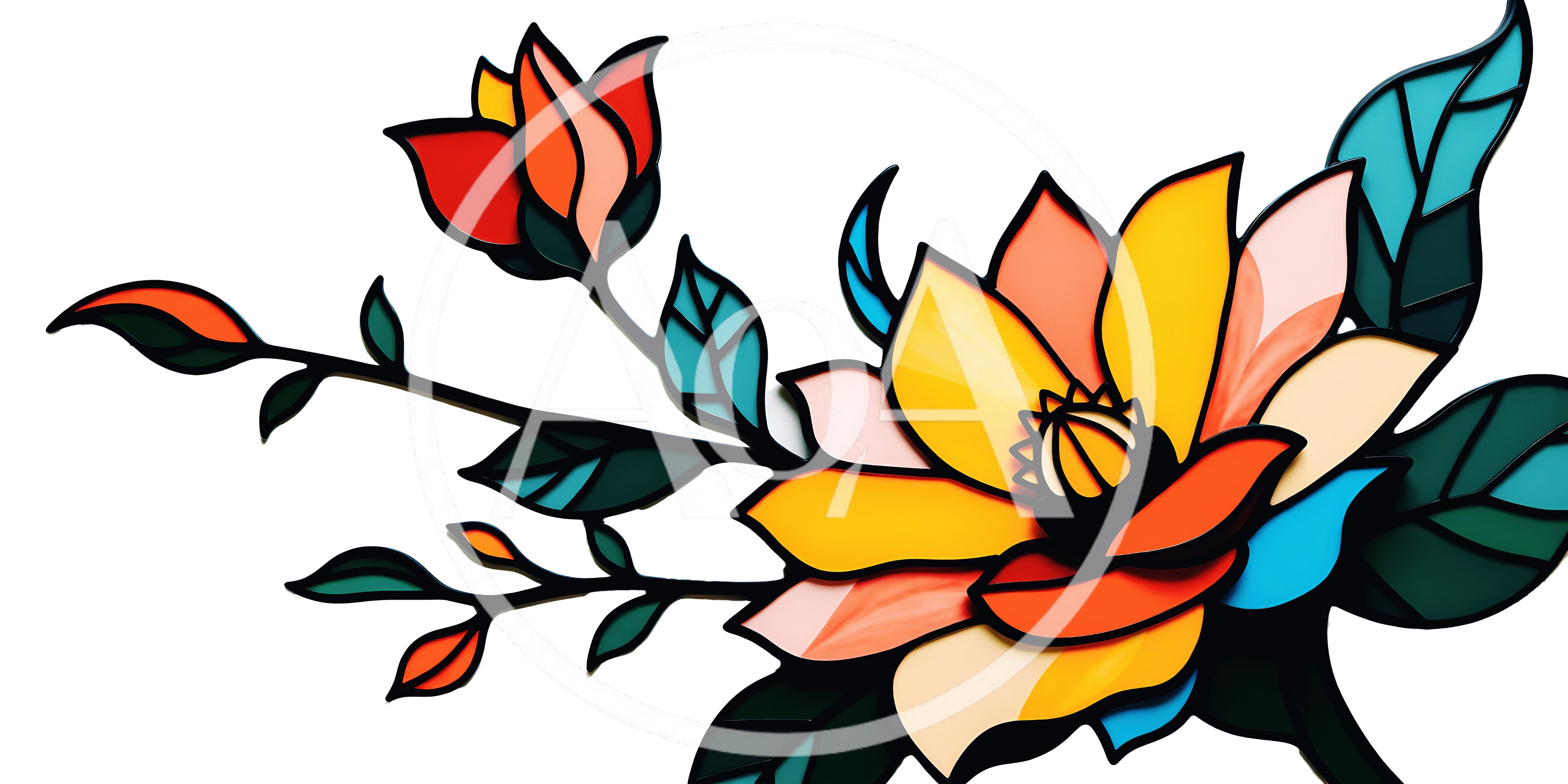 Stained Glass Style Floral Art Illustration