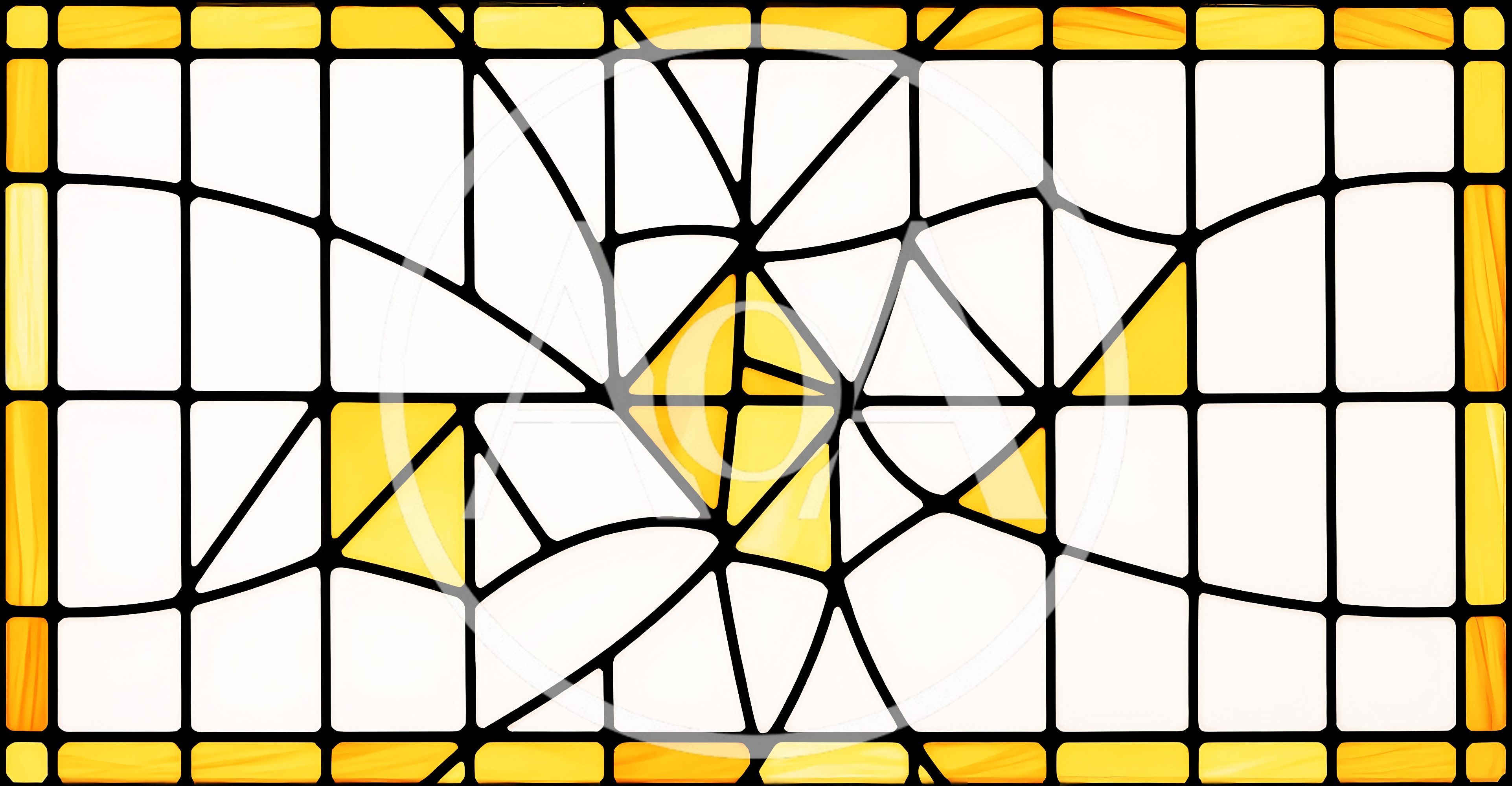 Abstract Stained Glass Window With Geometric Yellow And White Panels