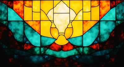 Abstract Stained Glass Window With Vibrant Geometric Patterns