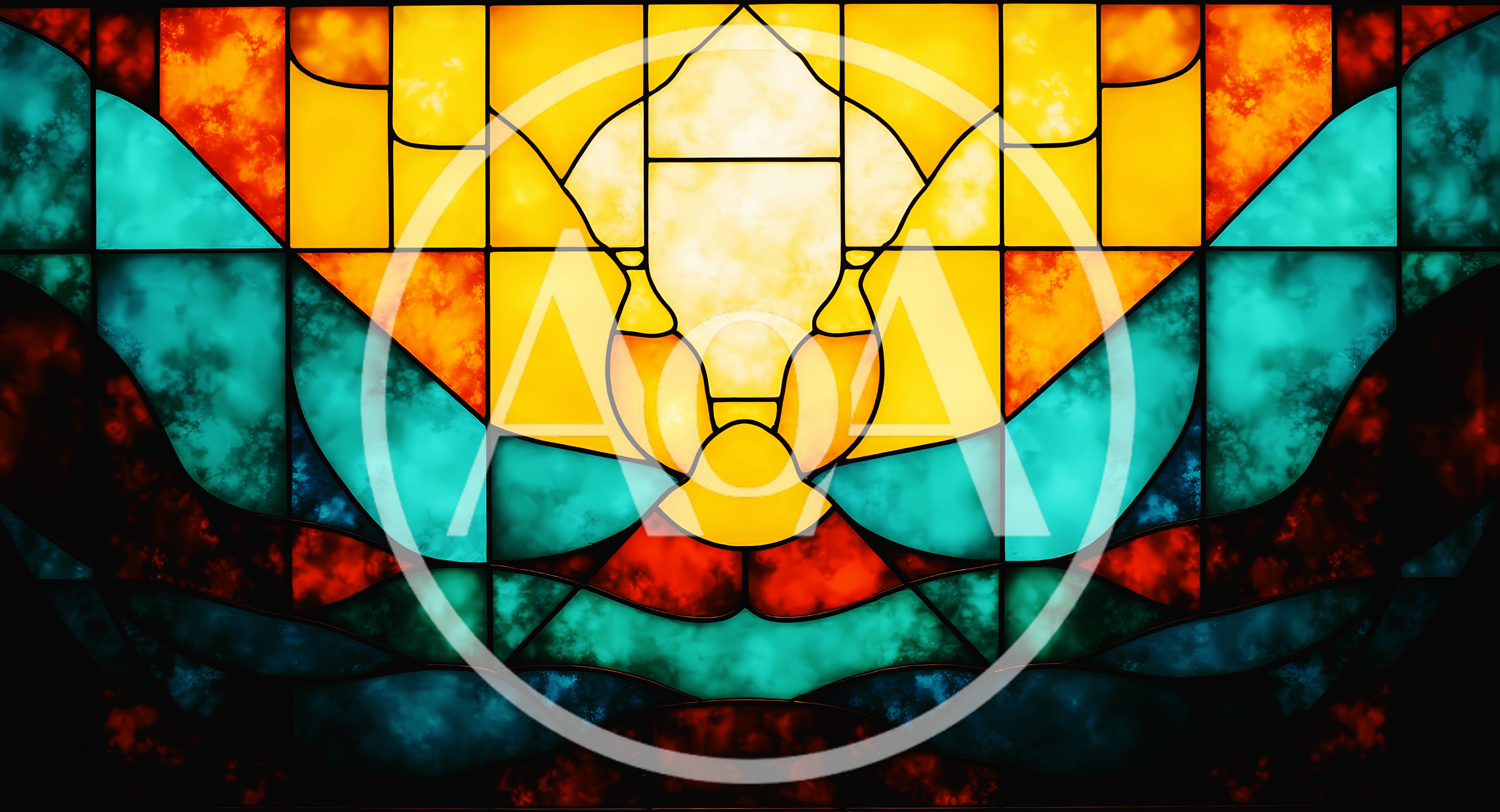 Abstract Stained Glass Window With Vibrant Geometric Patterns