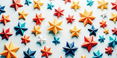 Colorful Paper Origami Stars On White Background