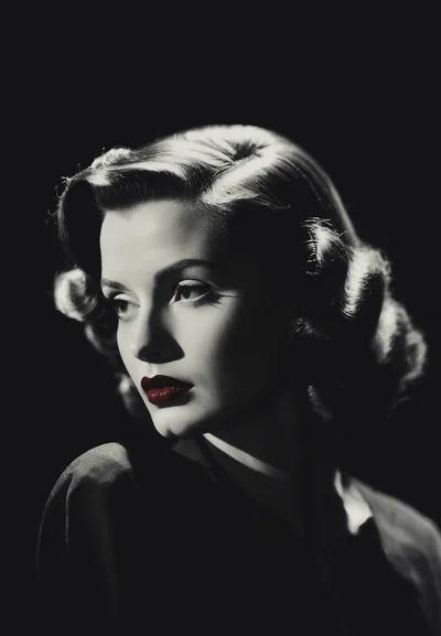 Vintage Hollywood Glamour Portrait With Red Lips