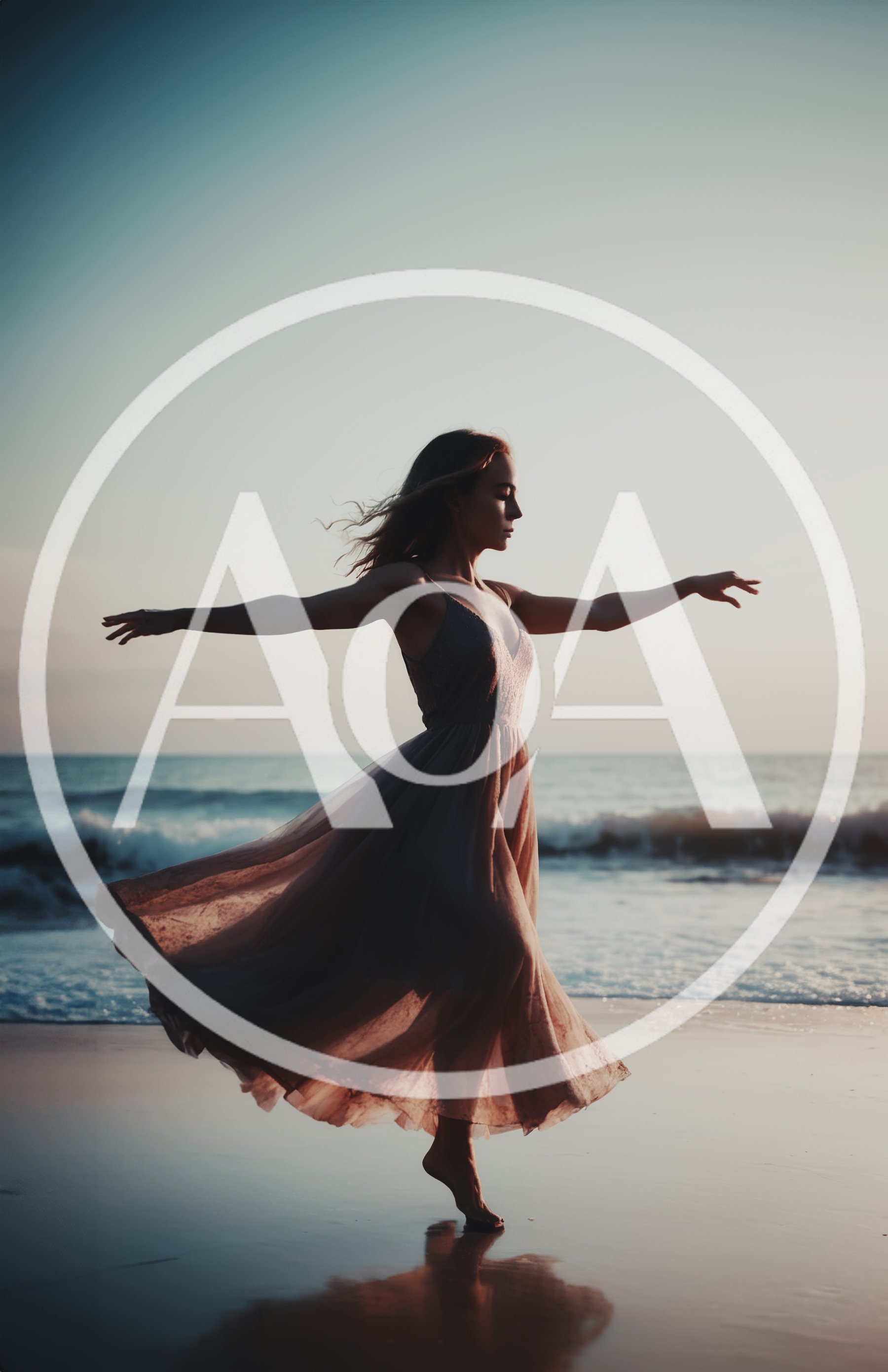 Woman Dancing In Flowing Dress On Beach At Sunset