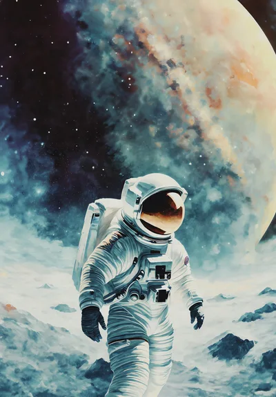 Astronaut Walking On A Distant Alien Planet Surface