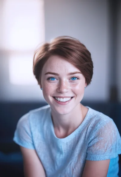 Portrait Of A Smiling Young Woman With Short Hair
