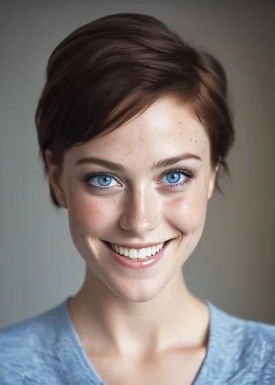 Portrait Of A Smiling Young Woman With Short Hair