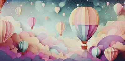 Paper Craft Hot Air Balloons Floating In Dreamy Sky