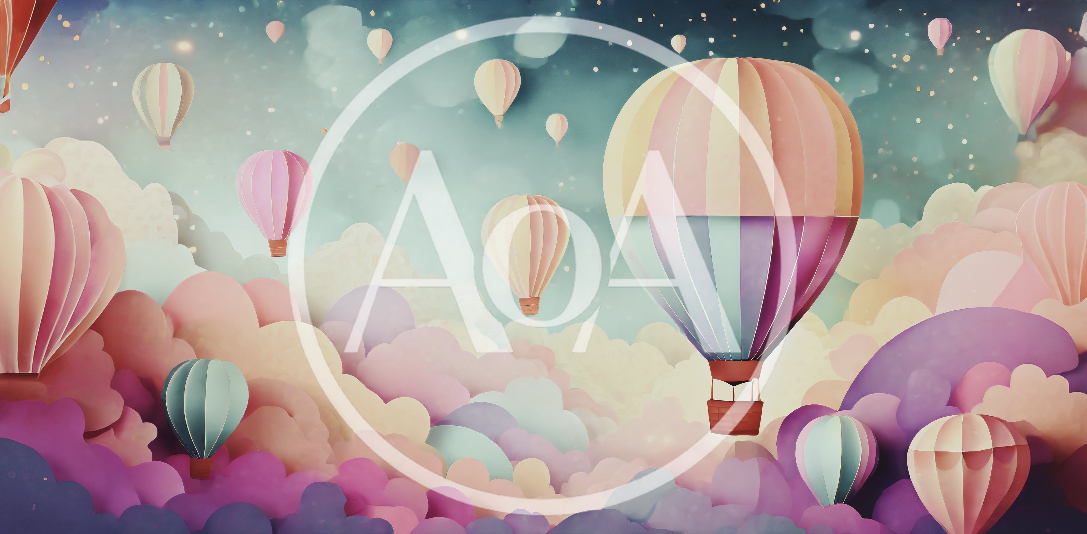 Paper Craft Hot Air Balloons Floating In Dreamy Sky