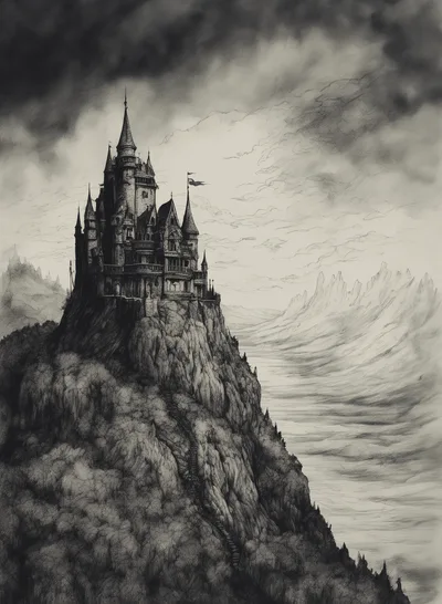 Gothic Castle Perched Atop A Jagged Mountain Peak