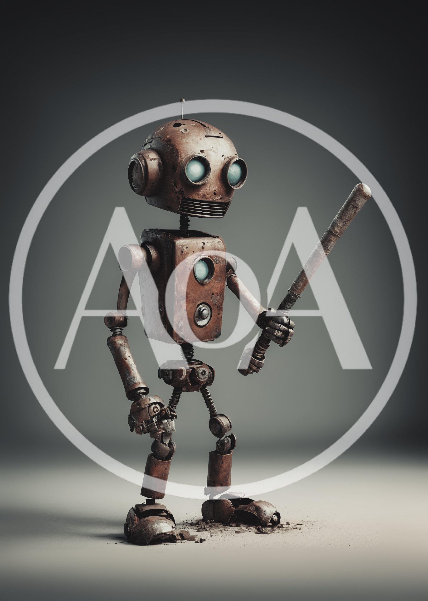 Rusty Vintage Robot Holding A Baseball Bat