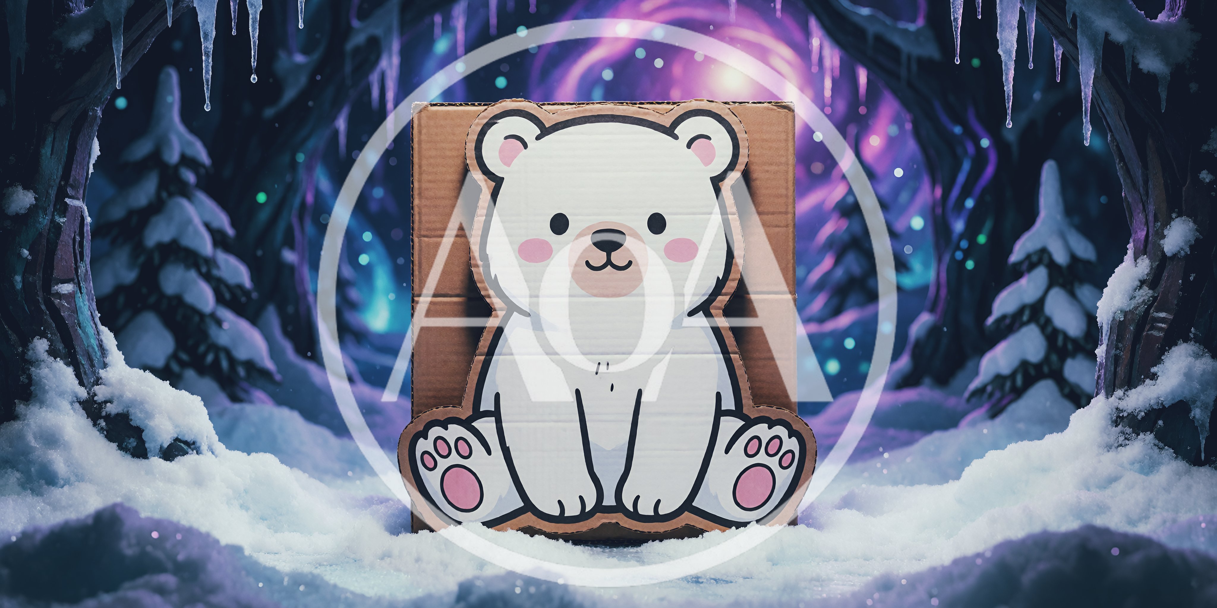 Cardboard Polar Bear Cutout in Snowy Winter Forest
