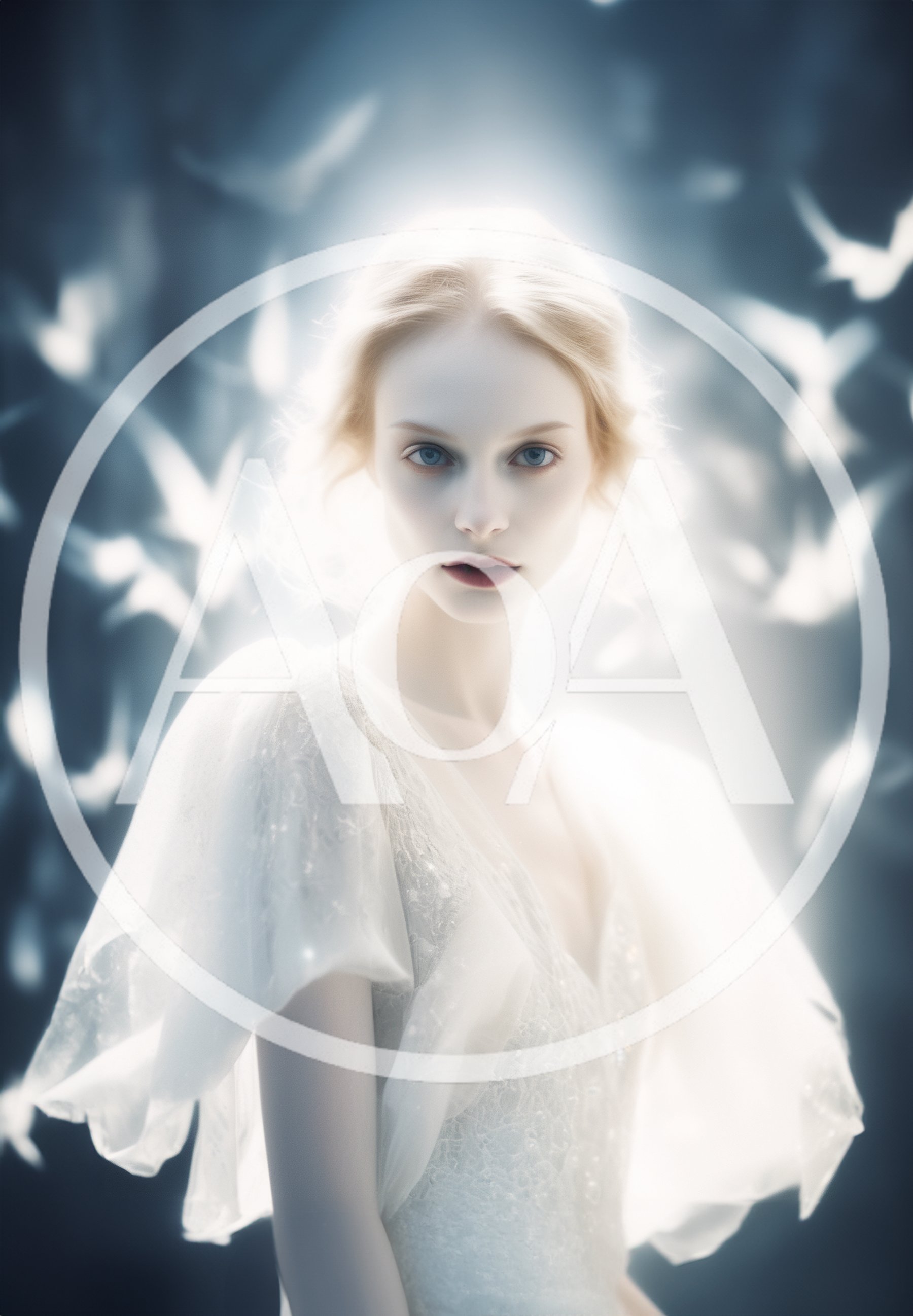 Ethereal Woman In White Dress With Flying Doves