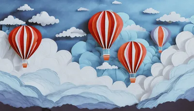 Paper Craft Hot Air Balloons Floating In Sky