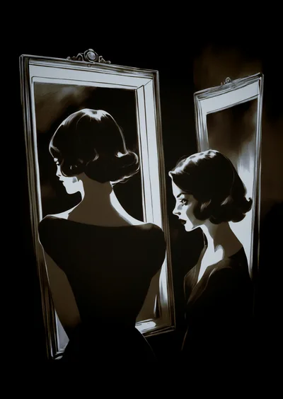 Woman Looking At Her Reflection In A Mirror