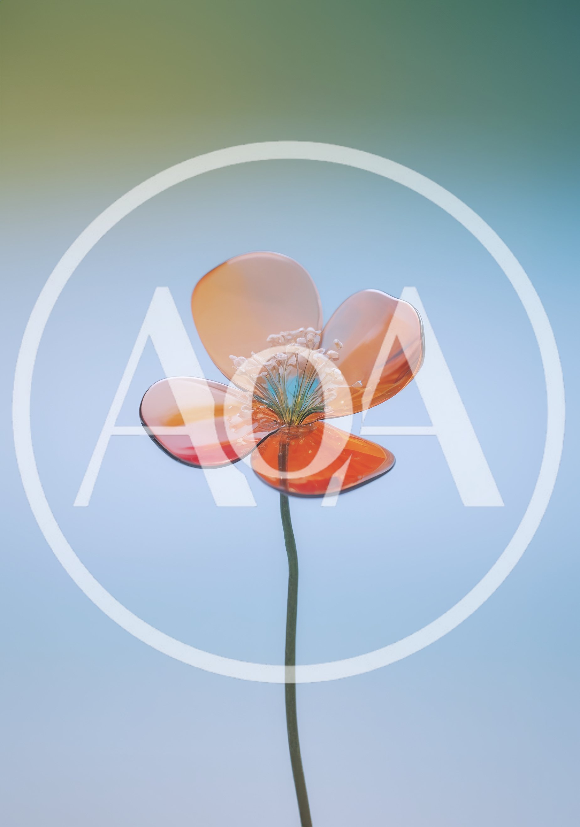 Glass Poppy Flower Sculpture Against Soft Gradient Background