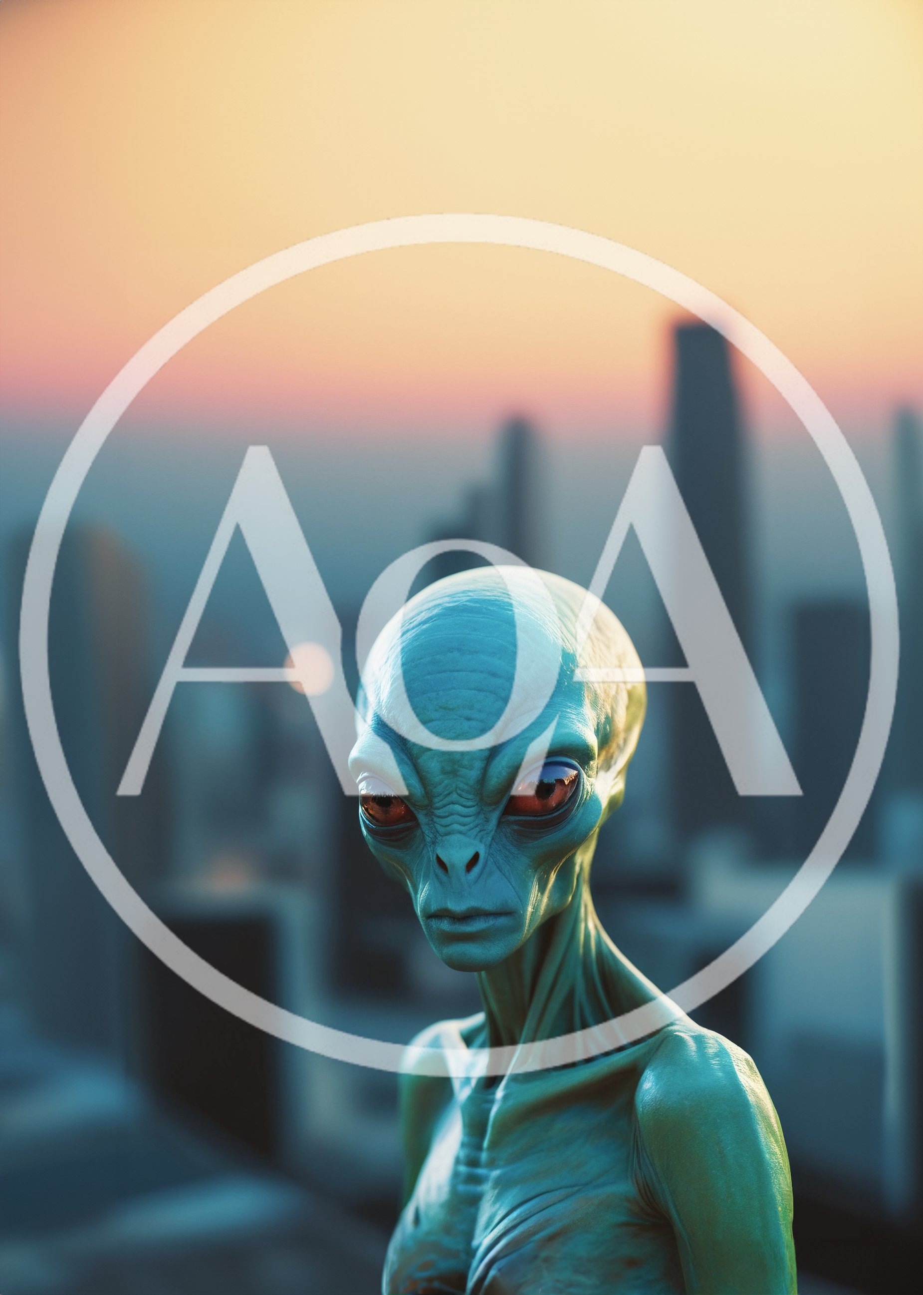 Extraterrestrial Being Standing Before A Blurred City Skyline
