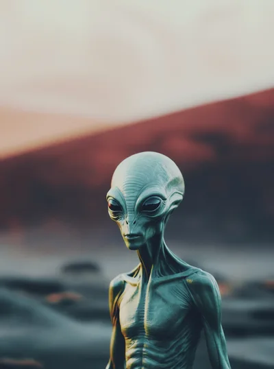 Cinematic Portrait Of A Grey Alien On Mars