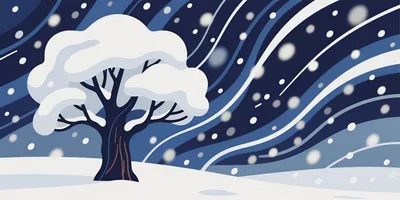 Stylized Winter Tree In A Snowstorm