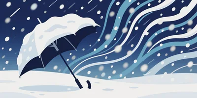 Snowy Winter Scene With Umbrella In Blizzard