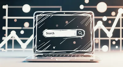 Laptop Displaying A Hand Drawn Search Bar Interface