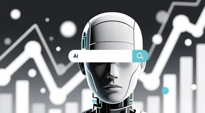 Futuristic Robot Head With AI Search Bar Overlay